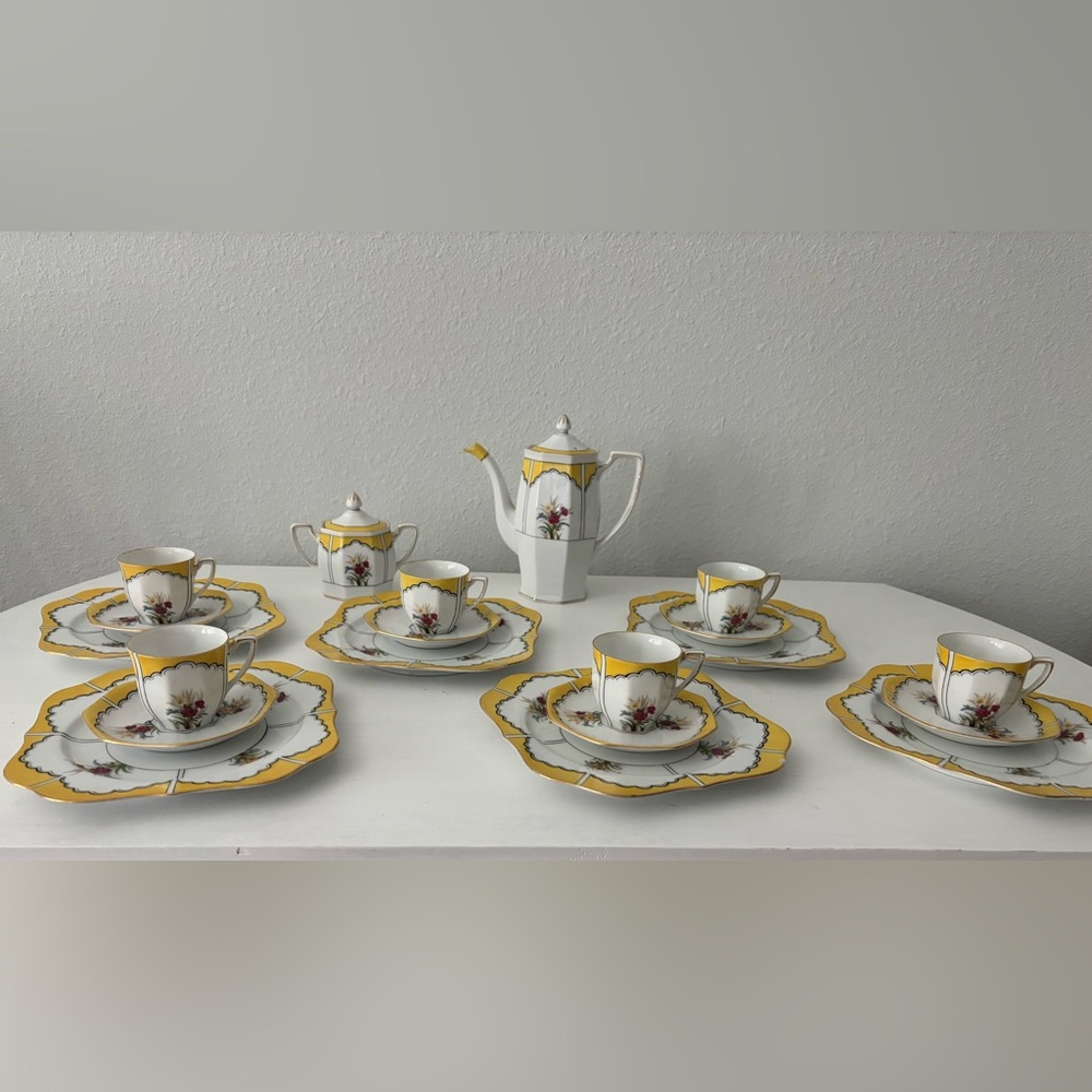 Antique Noritake RARE 20s Art Deco Tea Demitasse Teapot Sugar Cup Saucer Plate